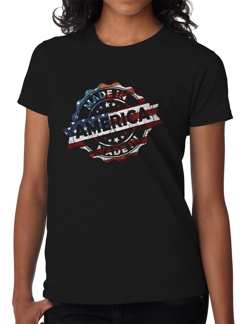 Made In America Patriotic Stamp Womens T-shirt, American Flag Tee | eBay