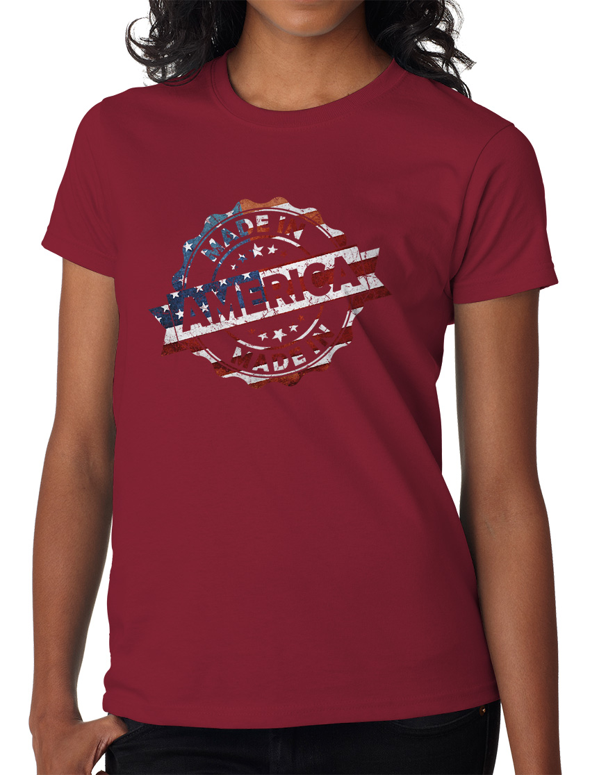 Made In America Patriotic Stamp Womens T-shirt, American Flag Tee | eBay